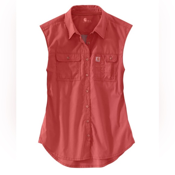 Carhartt Force Women’s Sleeveless Ridgefield Button Down Shirt Coral/Orange Sz M - Picture 3 of 11